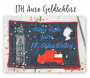 ITH Stickdatei - Glückwunschkarte Auto Geldschlitz